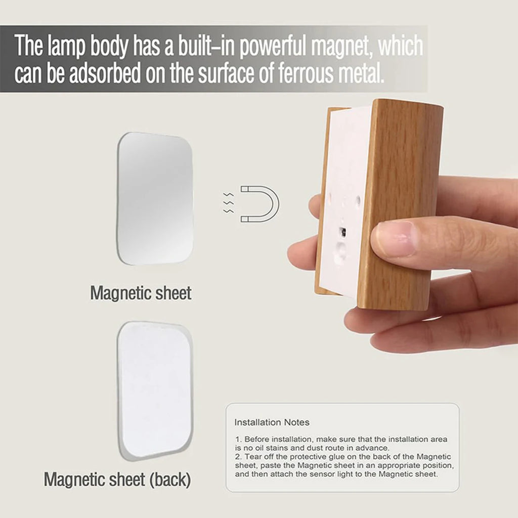 Intelligente Induktions-Wandleuchte, wiederaufladbares Licht, 1a, 0,4 W, Bewegungsmelder, LED-Leuchten, Treppen, Holz, magnetisch, warmweiß, Nachtstecker