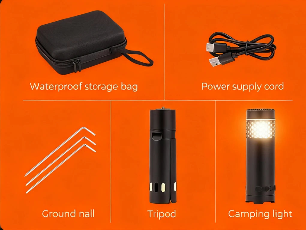 Verbesserte Camping-LED-Teleskop-Taschenlampe mit Stativ, wiederaufladbare Notfalllampe, tragbare Orch-Licht-Tischlampe für den Außenbereich, Zelt