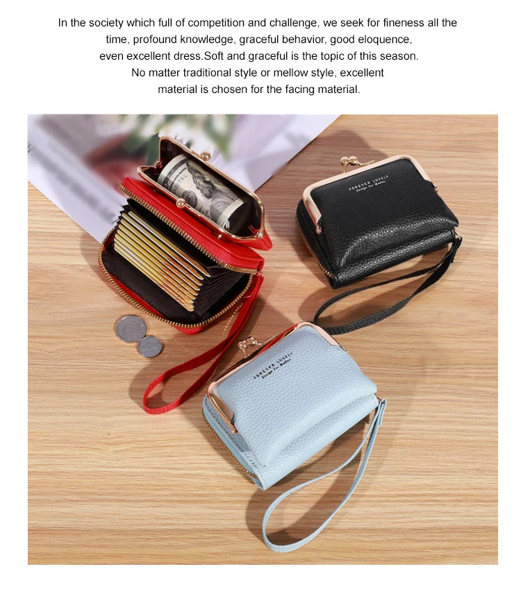 Kleine kreditkarten tasche für frauen, multifunktion ale kuss schloss brieftasche, mode reiß verschluss münzen geldbörse