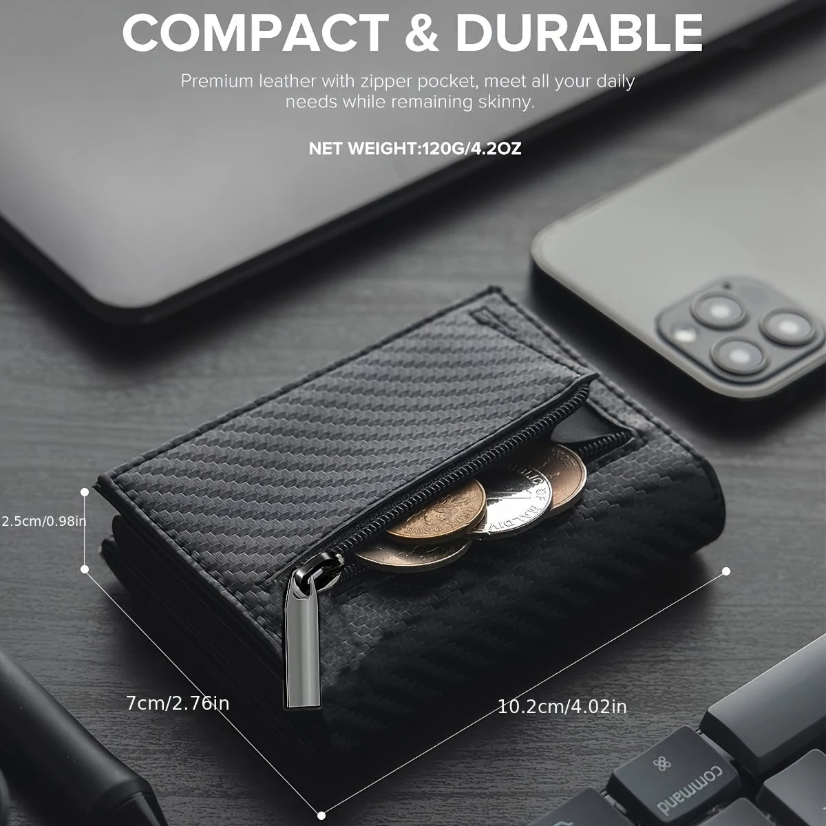 Herren-Geldbörse mit Reißverschluss, Münzgeldbörse, automatisches Pop-up-Kreditkartenetui aus Metall, minimalistische RFID-blockierende Visitenkarten-Geldbörse