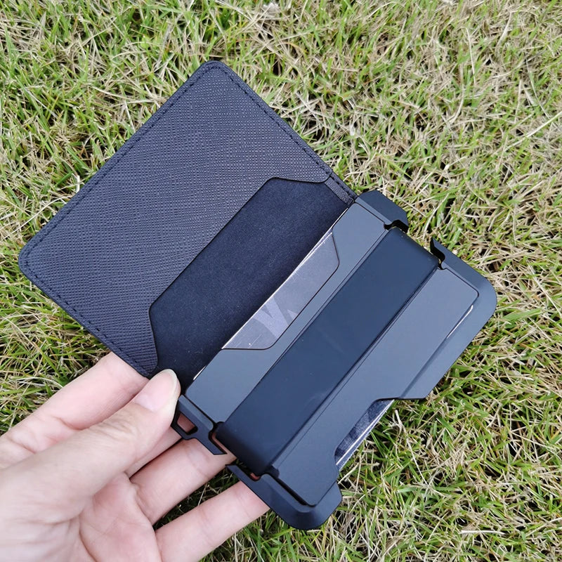 Geldbörse für Herren – Schlanke Herren-Geldbörse, Bifold-Geldbörsen, Aluminium, Kreditkarten-Reisepasshülle, Herren-Geldbörse, RFID-blockierende Geldklammer, dünn