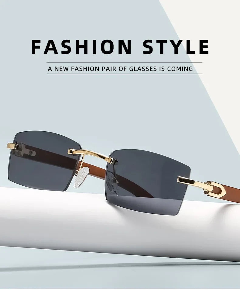 Sonnenbrille Männer Frauen Sonnenbrille Holz Rahmen Randlose Schwarze Brillen Mode Brillen Gafas De Sol