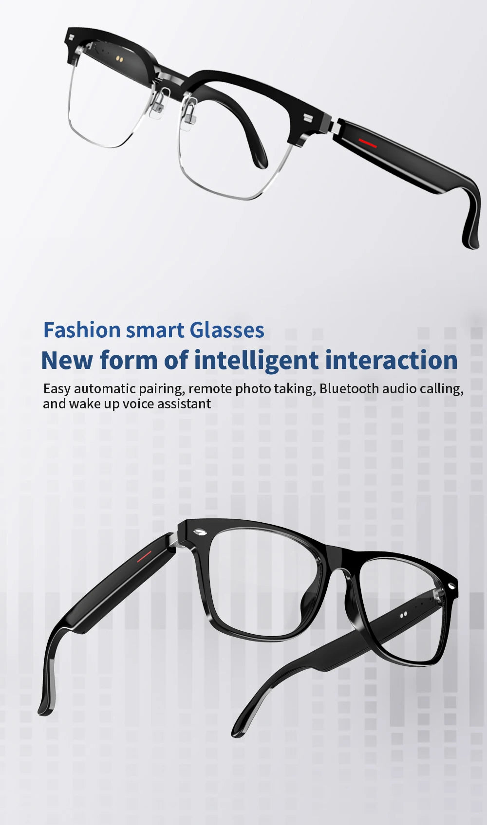 SENBONO E13 Intelligente Brille: Blaulichtfilterung, polarisierte Sonnenbrillengläser, Audio, integriertes Mikrofon, Lautsprecher, Touch- und Sprachassistent