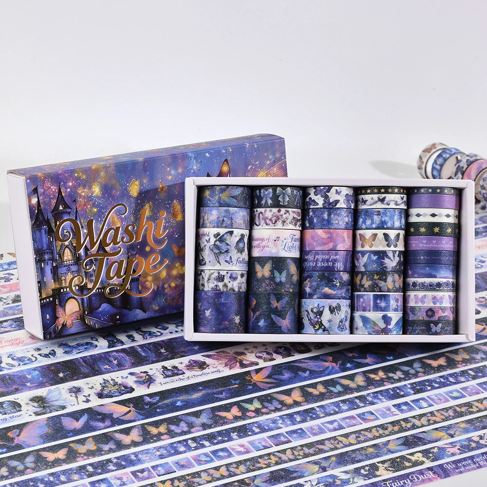 35 Rollen dekorative Klebebänder, lila Elfen-Washi-Klebeband, Packung für Schule, Bürobedarf, kreatives Geschenk, Studenten, Journaling, Bastelliebhaber