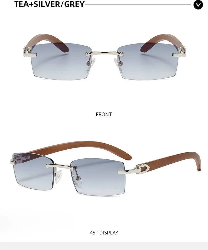 Sonnenbrille Männer Frauen Sonnenbrille Holz Rahmen Randlose Schwarze Brillen Mode Brillen Gafas De Sol