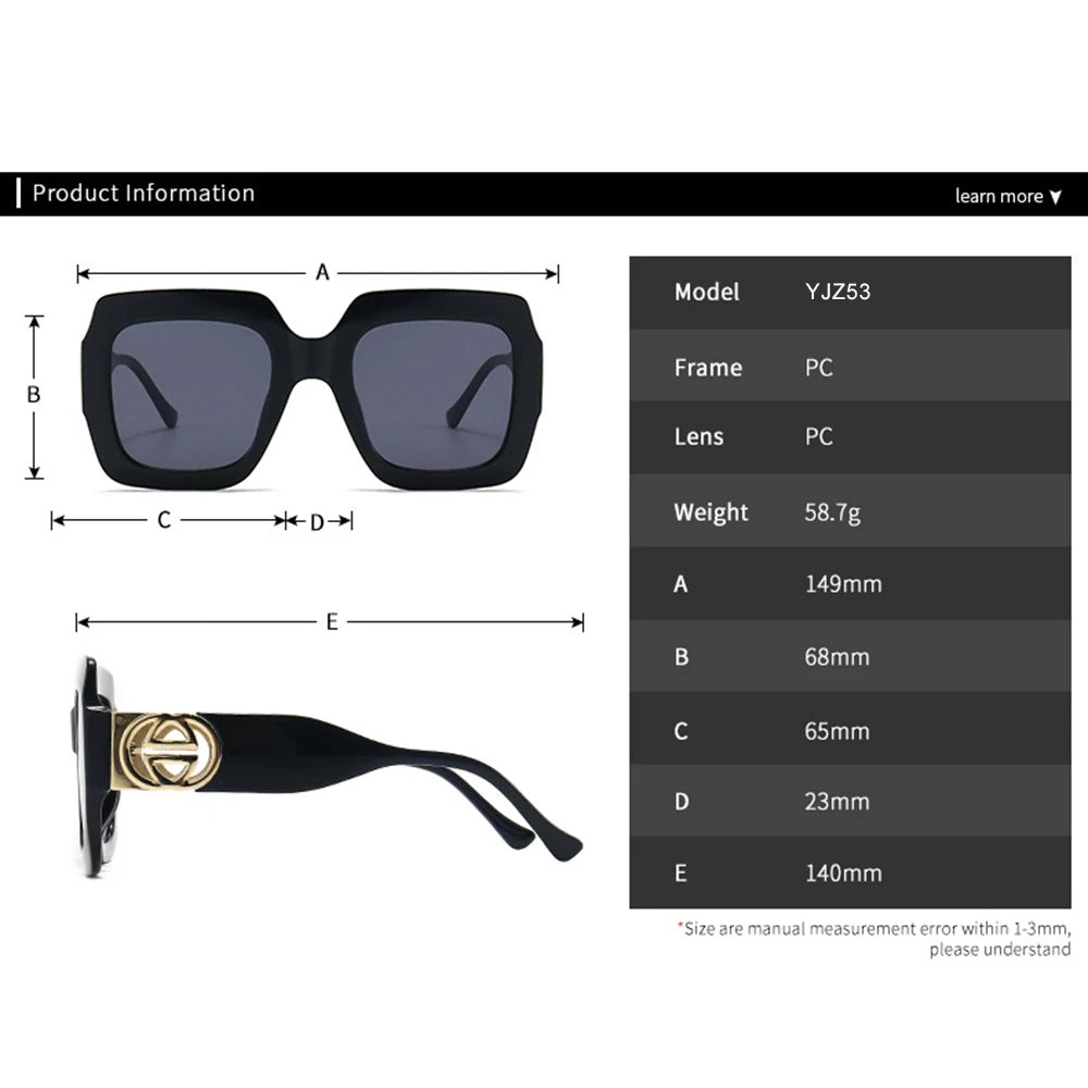 2024 Retro übergroße quadratische Sonnenbrille Frauen Luxusmarke Big Frame Sonnenbrille für Männer Vintage Punk Shades UV400 Tendy Brillen