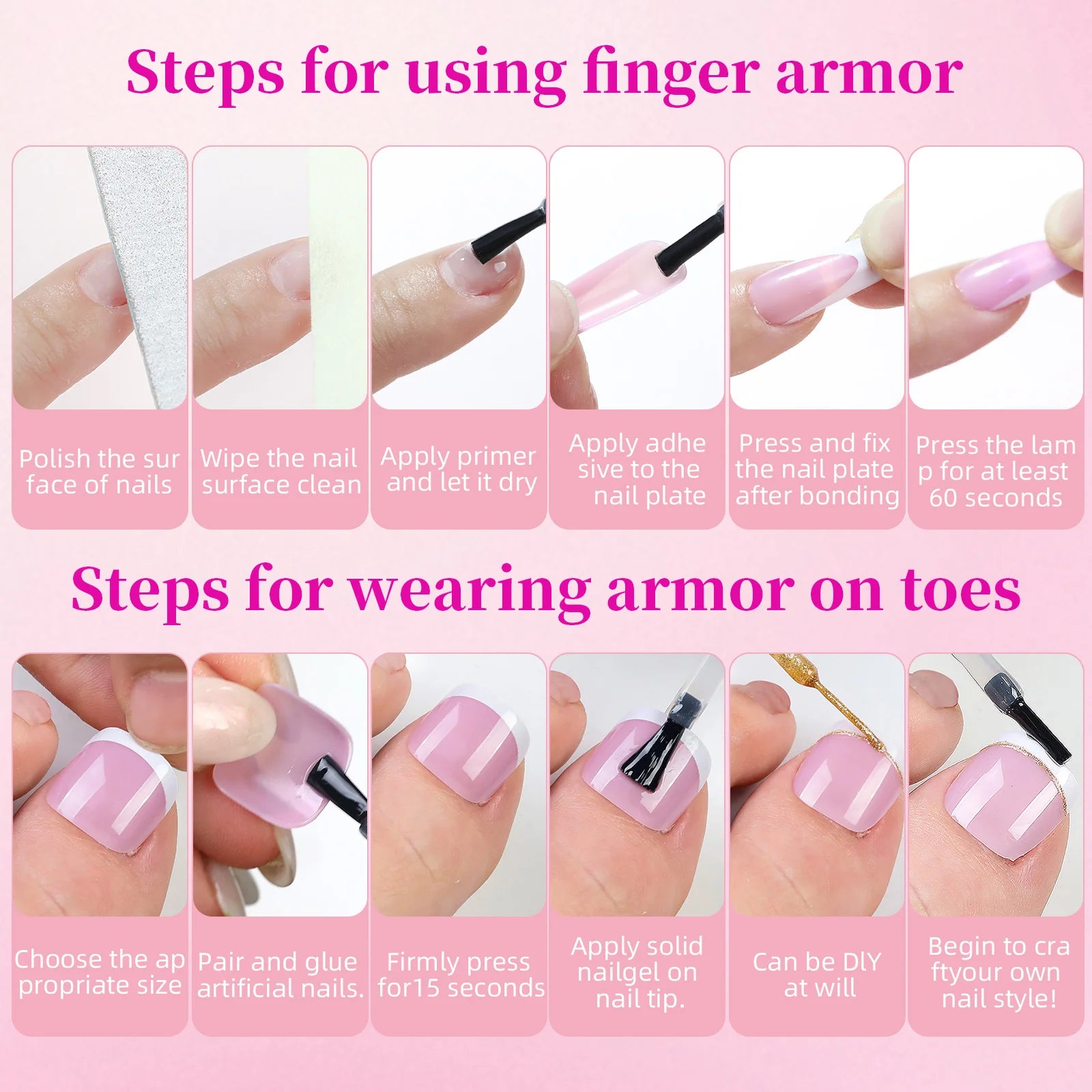 144 Stück französisches Hand- und Fußverschleiß-Nagelset, Sommer, kurz, quadratisch, glänzend, falscher Zehennagel, Acryl, vollständige Abdeckung, geeignet für Nagelstudio