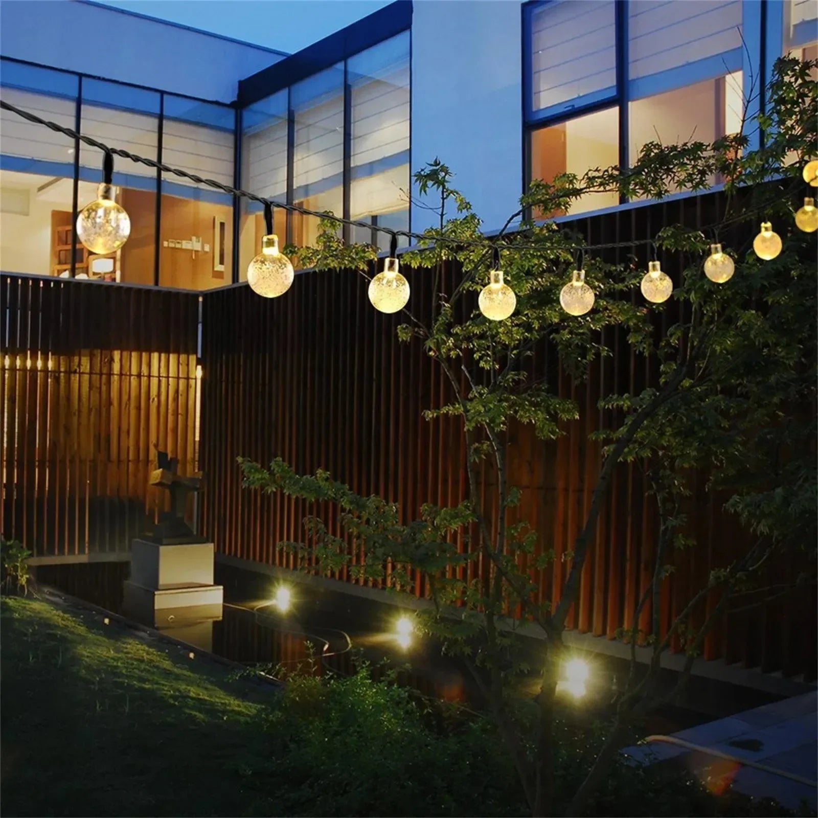 20-100LED Kristallkugel LED Solar Außenleuchte String Fairy Light Weihnachtskranz Garten Terrasse Party Außendekoration