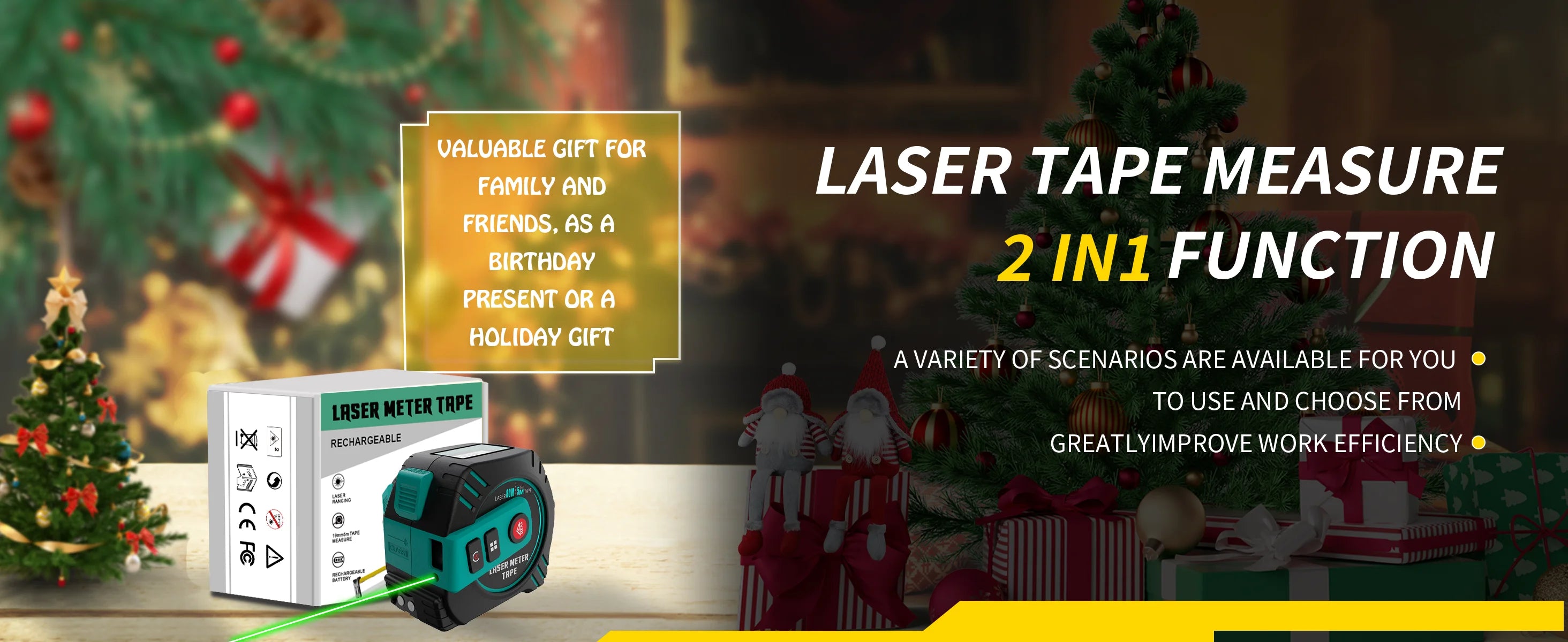 2in1 grüne Laser-Entfernungsmesser 80 m + 5 m Bandlasermaß Multifunktional wiederaufladbar