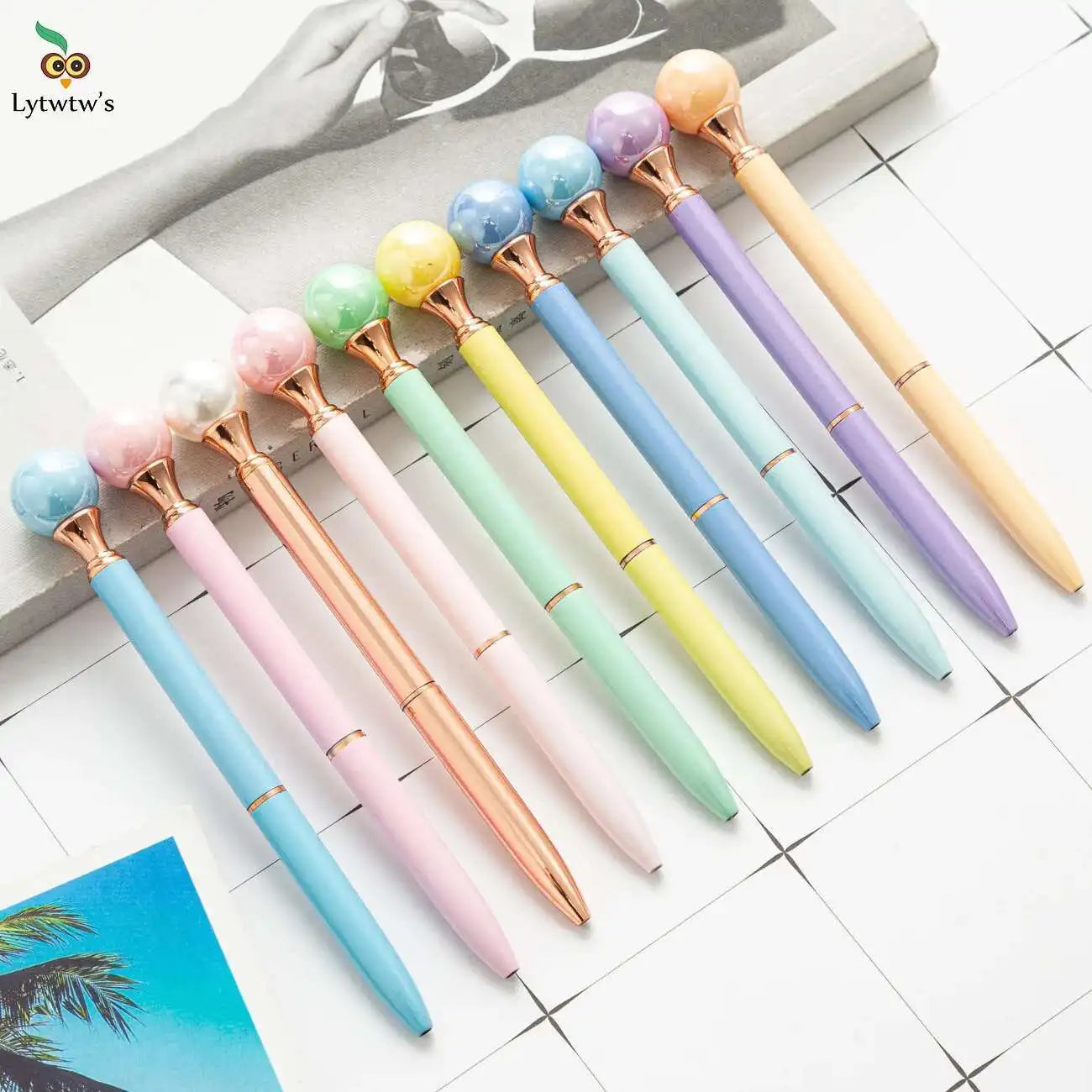 1-teiliger Lytwtw's Candy Color INS rotierender Perlen-Metall-Kugelschreiber für Schule und Büro, Schreibwaren, Geschenk