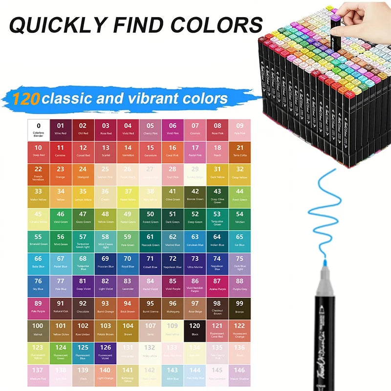 24Farben Alkoholmarker Kunstmarker mit zwei Spitzen zum Ausmalen, Zeichnen, Skizzieren, Kartenmachen und Illustrationen