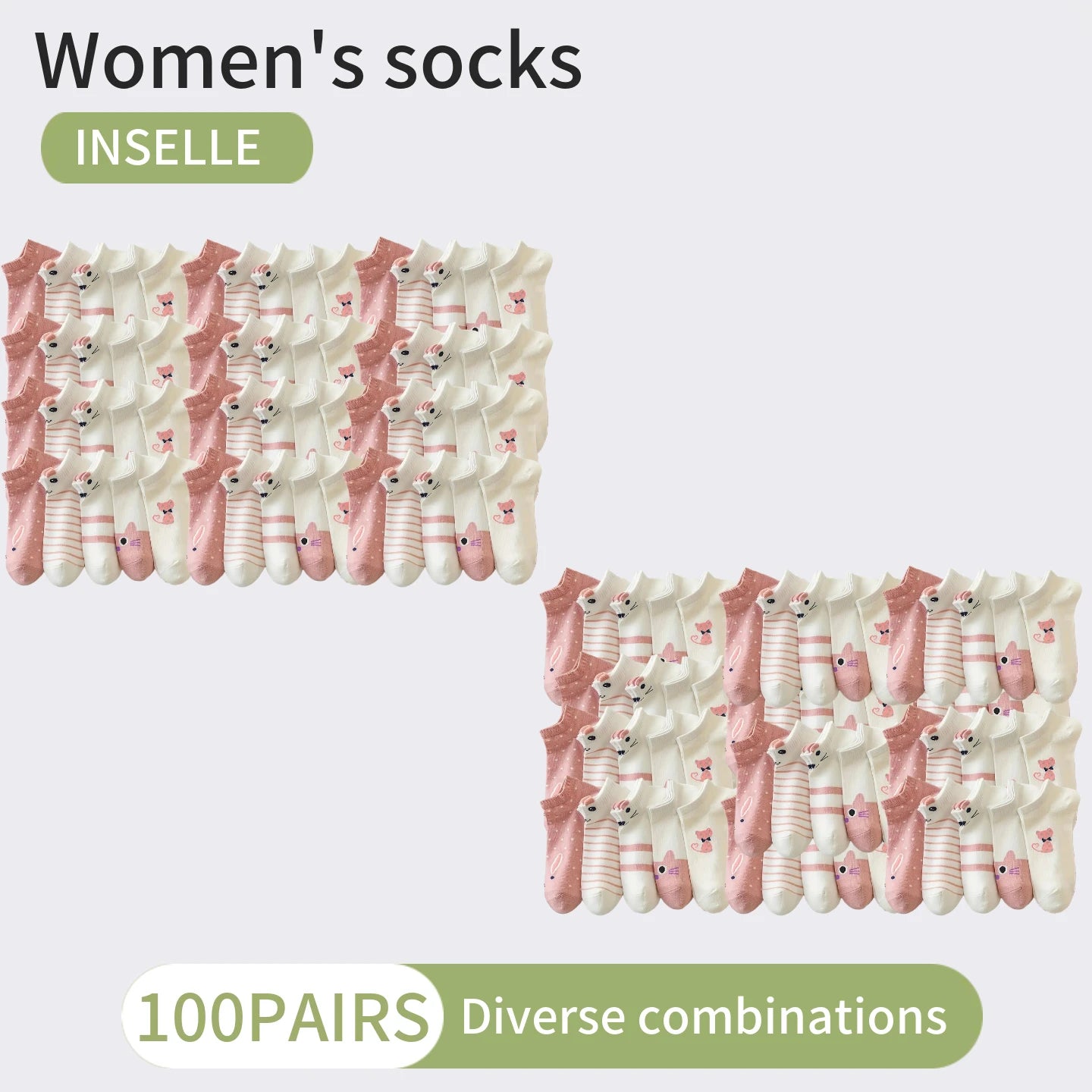 10 Paar Damen-Socken mit Cartoon-Muster, trendige und modische, vielseitige Socken, leichte, atmungsaktive, bequeme Freizeitsocken