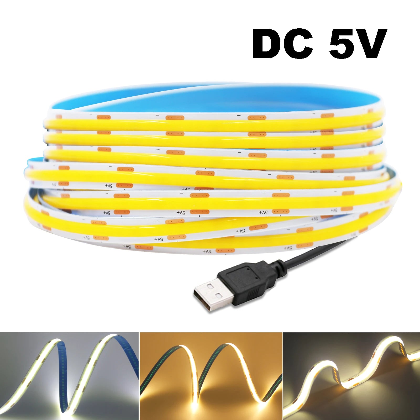 Superheller USB-DC5V-COB-LED-Lichtstreifen, 320 LED/m, hohe Dichte, flexible lineare Beleuchtung, warm/natürlich/weiß, 50 cm, 1 m, 2 m, 3 m, 4 m, 5 m