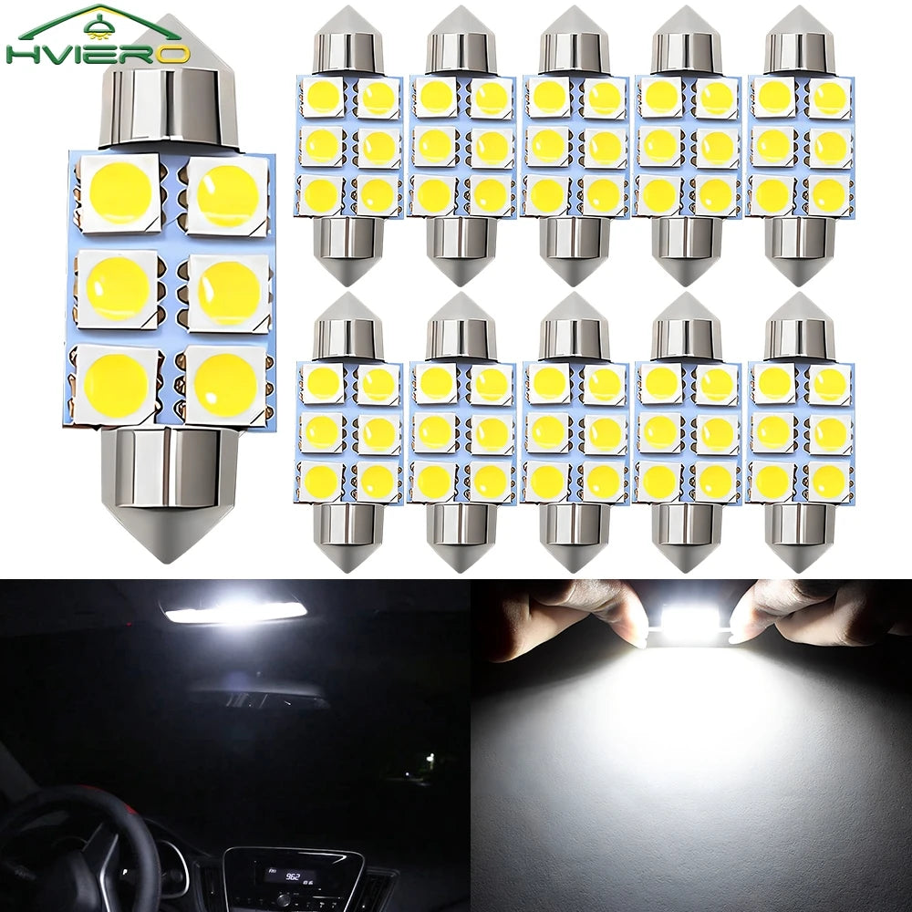 10PCS 5050 6Led DC 12v Weiße Led 31mm 36mm 39mm 41mm C5w C10w innen Girlande Dome Gepäck Lampe Lesen Birne Tür Lesen Beleuchtung