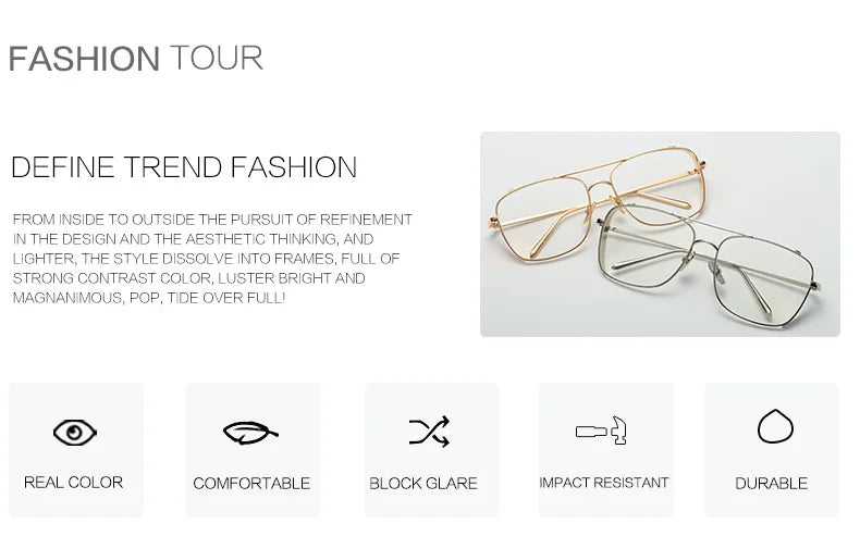 Damen Sonnenbrille mit großem Rahmen neue Mode transparente Gläser Metallrahmen PC-Gläser uv400 transparente Damen Sonnenbrille