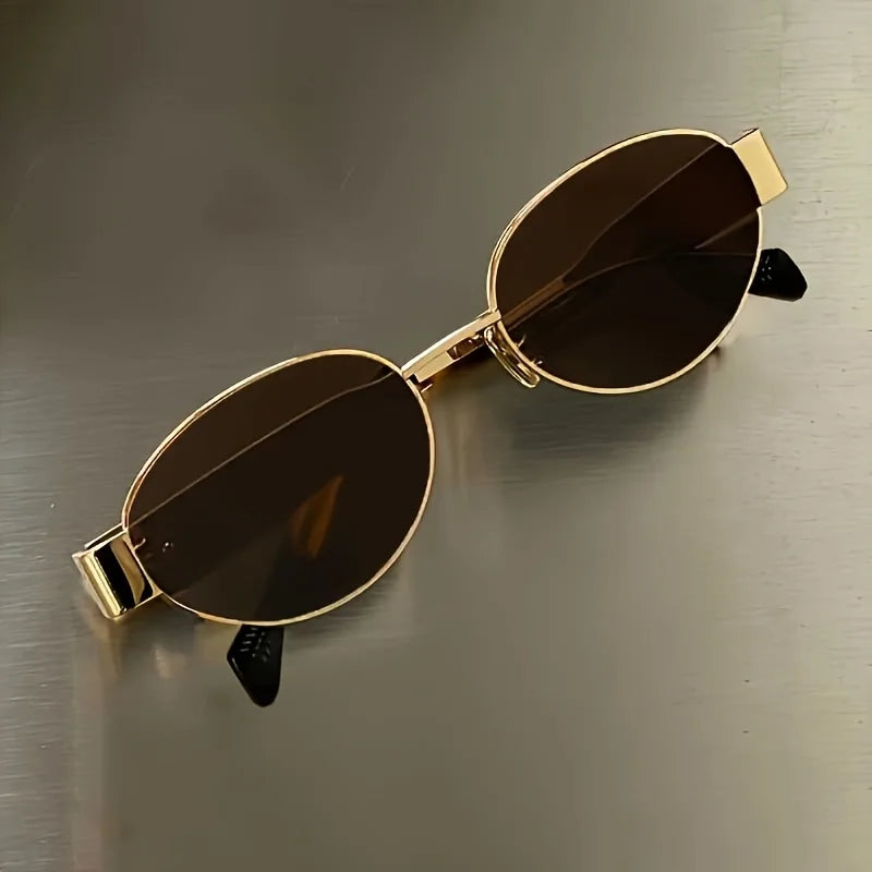 Metallische, hochwertige, vollseitige, ovale Sonnenbrille, ein Retro-Stil, schlicht und modisch für den täglichen Gebrauch
