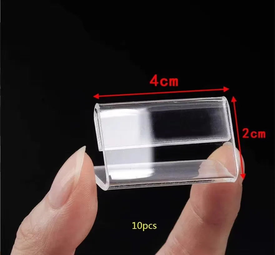 CLear Preisschild, Clip-Schild, Kartenhalter, 10 Stück, L-Form, Mini-Etikett, Schreibtischstop-Ständer, Racks, Acryl-Karten-Display, HoLder, 4 x 2, 7 x 4 cm