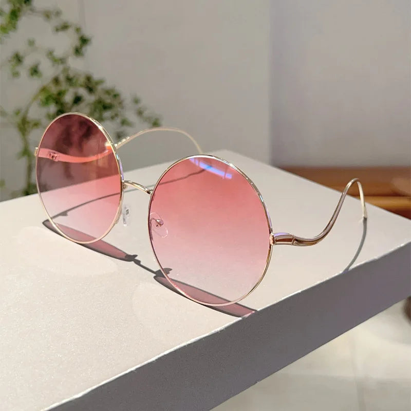 Übergroße runde Sonnenbrille für Damen, neue Mode, Vintage-Stil, Farbverlauf, Retro, trendig, luxuriös, stilvolles Design