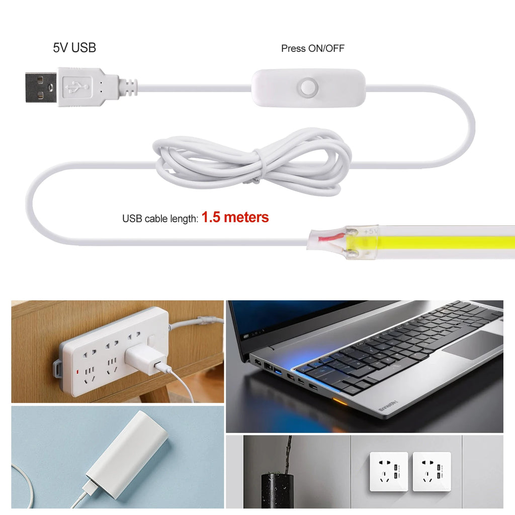 Neue 5V LED COB Licht Streifen Dimmbar Mit Touch Sensor/EIN OFF Schalter USB Flexible LED Band Weihnachten TV Hintergrundbeleuchtung Klebeband