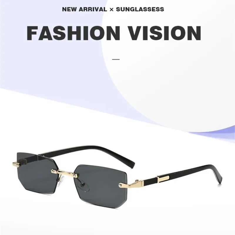 Trendige randlose Sonnenbrille für Männer und Frauen, modische rahmenlose rechteckige Sonnenbrille, Retro-UV400-Farbtöne, Sommer-Reisebrille