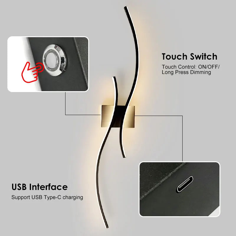 Wiederaufladbare, batteriebetriebene LED-Wandleuchte mit Fernbedienung, kabelloser USB-Touch-Schalter, dimmbare LED-Wandleuchten, Wandlampen