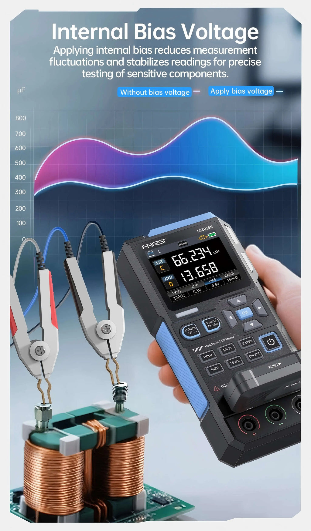 FNIRSI LCR Tester Multimeter Widerstand Induktivität LC1020E Digital Bridge Handheld Praktische Tester Kapazität Kalibrierung