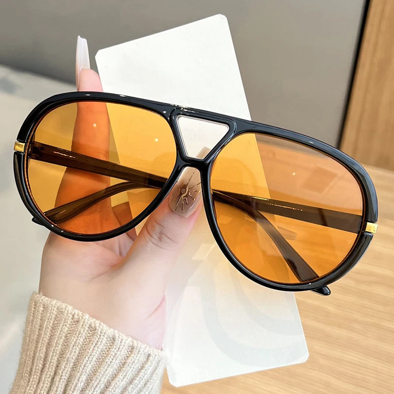 Wandern 2 stücke Übergroßen Pilot Oval Rahmen Anti Licht Gläser Frauen Punk Stil Vintage Doppel Strahl Shades Für Dame Outdoor brillen