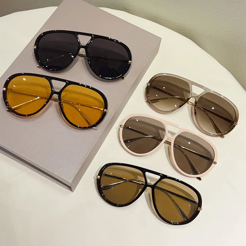 KAMMPT Übergroße Piloten-Sonnenbrille, 2025, neu im Vintage-Stil, Doppelsteg-Sonnenbrille, Damen, trendiges Luxus-Markendesign, Outdoor-Sonnenbrille