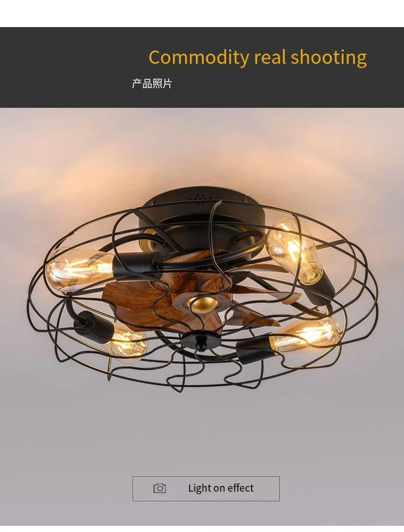 Retro Decke Schlafzimmer Ventilator Licht Unsichtbare amerikanische industrielle Wind Fernbedienung Esszimmer Deckenleuchte Schmiedeeisen Decke