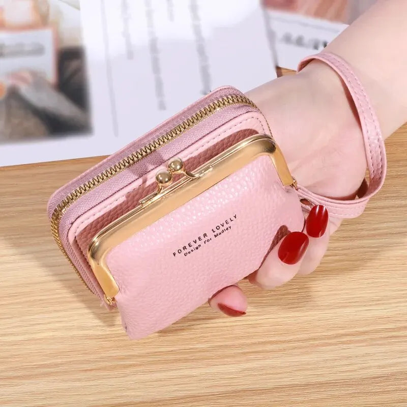 Kleine kreditkarten tasche für frauen, multifunktion ale kuss schloss brieftasche, mode reiß verschluss münzen geldbörse