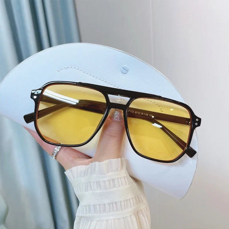 Vintage Übergroße Gelbe Linse Quadratische Sonnenbrille Für Frauen Luxus Marke Getönte Sonnenbrille Weibliche Retro Shades Sommer Punkte