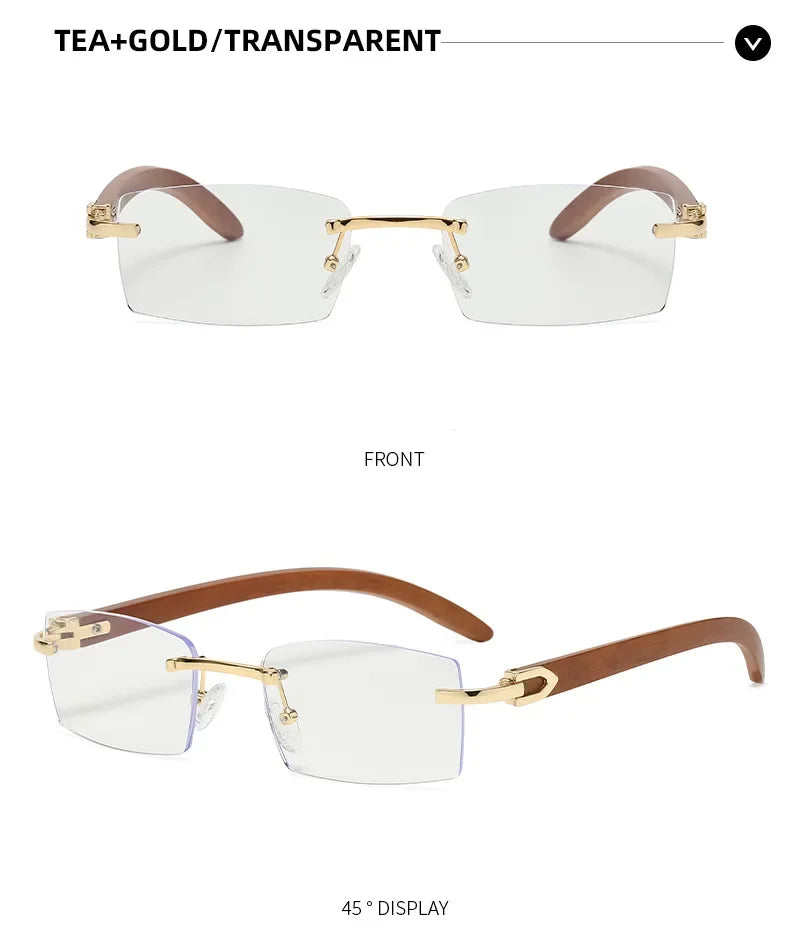 Sonnenbrille Männer Frauen Sonnenbrille Holz Rahmen Randlose Schwarze Brillen Mode Brillen Gafas De Sol