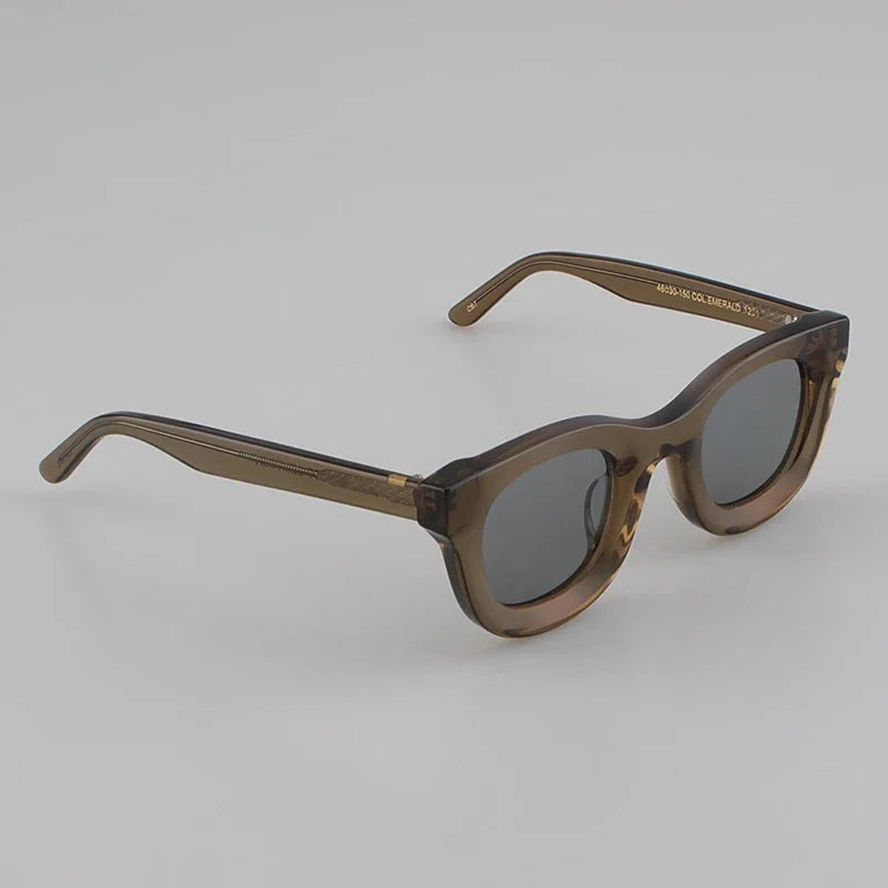 2024 Retro-Sonnenbrille für Damen und Herren, modisch, Acetat, quadratisch, grau, grüner Rahmen, matt gefrostet, UV400, handgefertigte Sonnenbrille