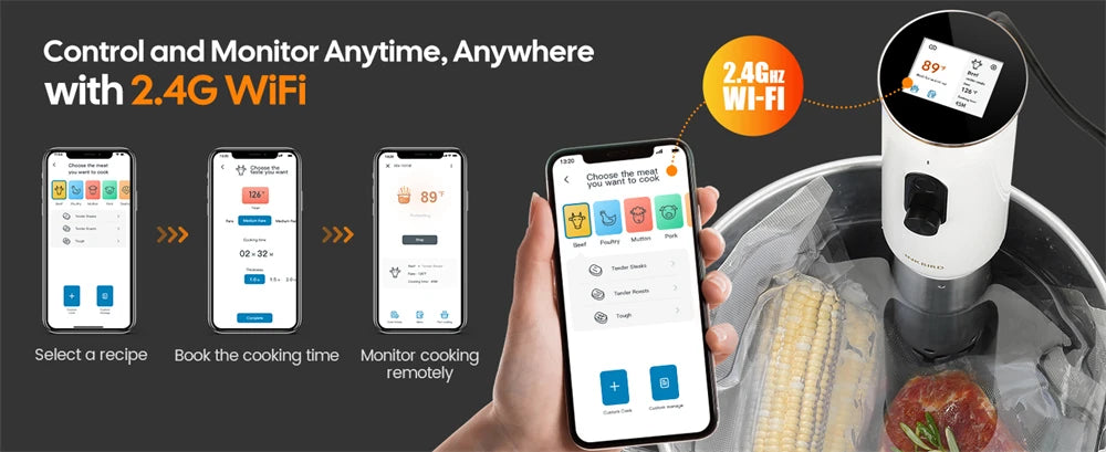 INKBIRD ISV-101W WiFi Sous Vide Cooker, 1000 W, 0,1 ° C Precision, 3D-Heizung, App-Steuerung, USDA-Rezepte, Voralarm, Sicherheitsfunktion