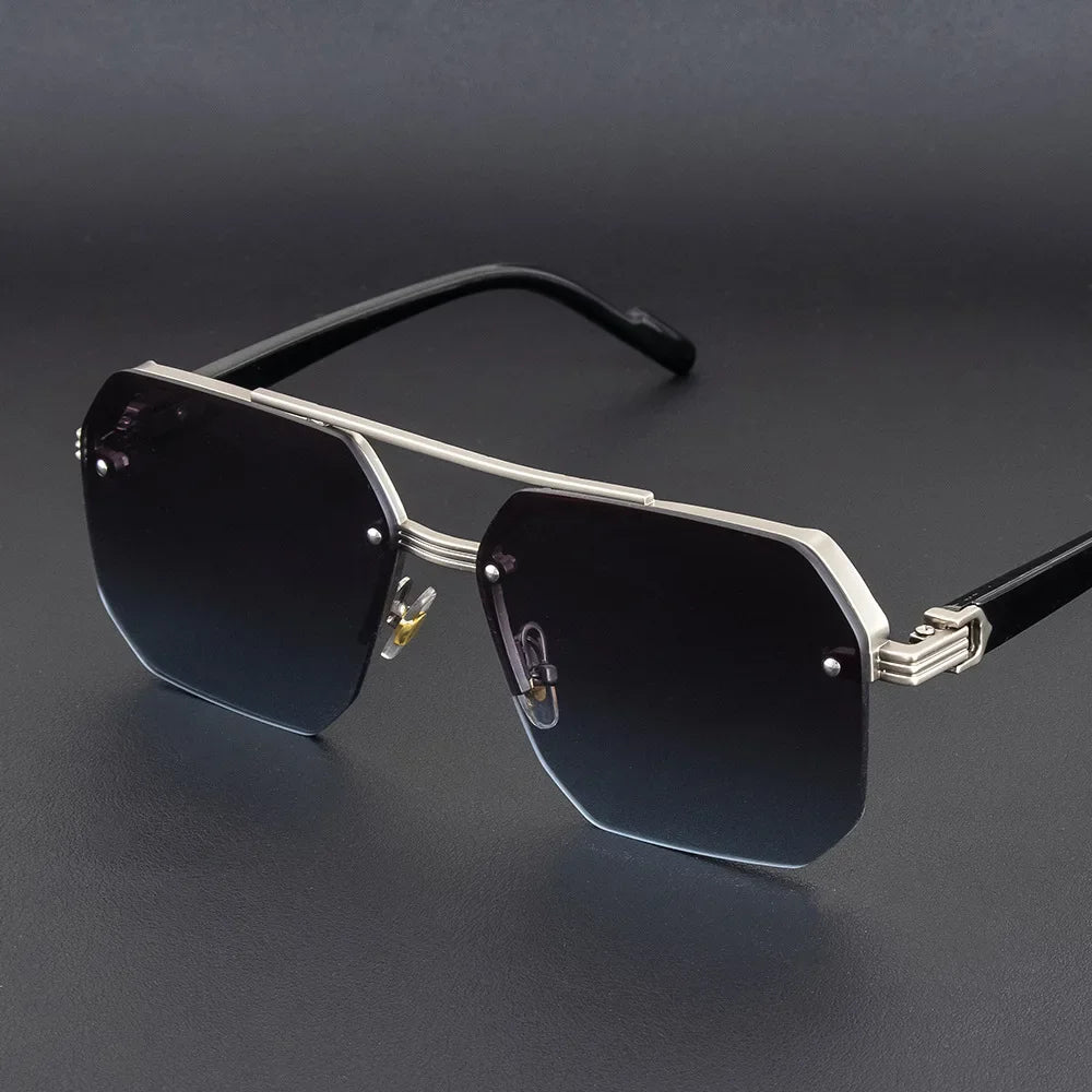 Herren-Sonnenbrille aus Metall, quadratisch, halber Rahmen, Reisnägel, lässige Trendbrille, Persönlichkeit, Retro-Mode, Outdoor-Sportbrille