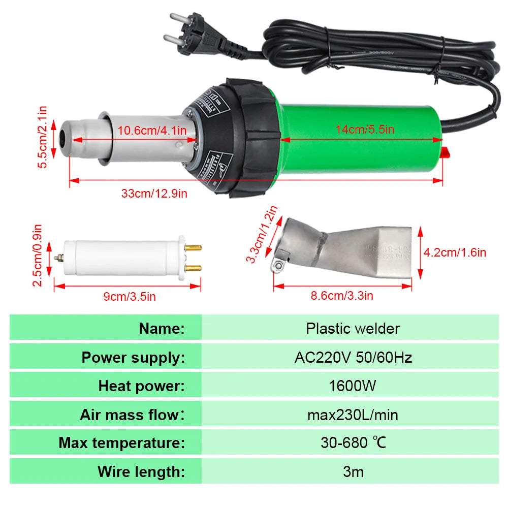 Kunststoff-Schweißmaschine, verwendet für PP-PVC-Stoßstange, 1600 W, 220 V, Kunststoff-Schweißpistole, Heißluftgebläse, Wärmebrenner, Schweißerdüse