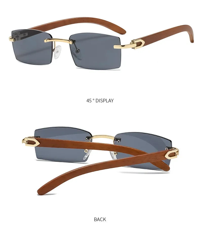 Sonnenbrille Männer Frauen Sonnenbrille Holz Rahmen Randlose Schwarze Brillen Mode Brillen Gafas De Sol