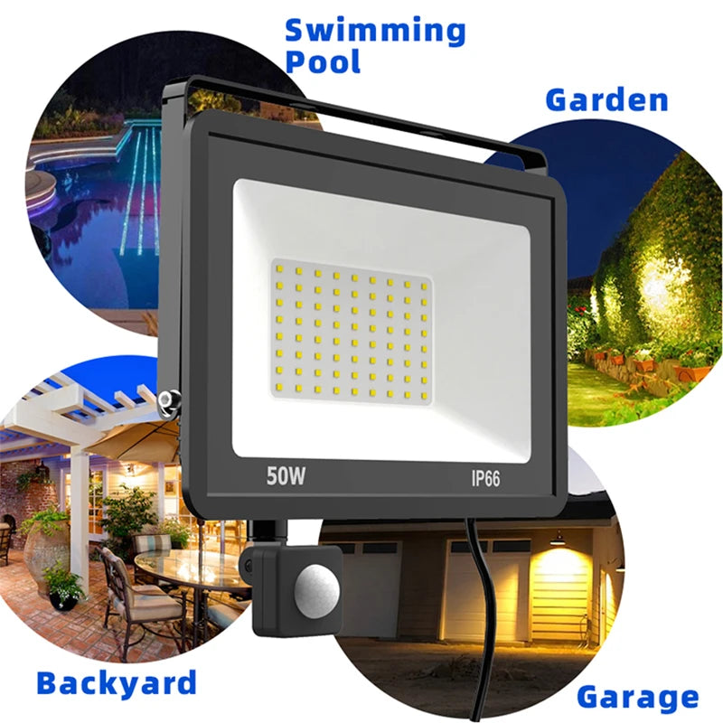 LED PIR Motion Sensor Flutlicht Outdoor Wand Licht Weißes Licht 100W 50W 30W 20W 10W IP66 Wasserdichte LED Strahler Für Garten