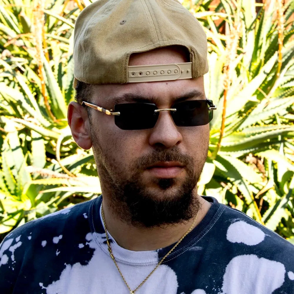 Trendige randlose Sonnenbrille für Männer und Frauen, modische rahmenlose rechteckige Sonnenbrille, Retro-UV400-Farbtöne, Sommer-Reisebrille