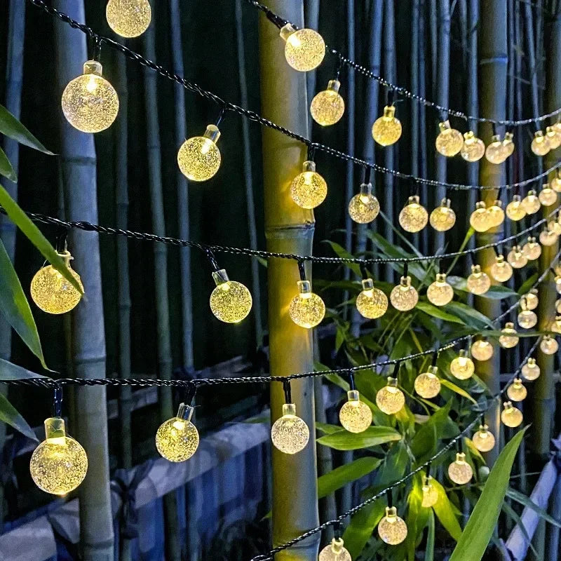 20-100LED Kristallkugel LED Solar Außenleuchte String Fairy Light Weihnachtskranz Garten Terrasse Party Außendekoration