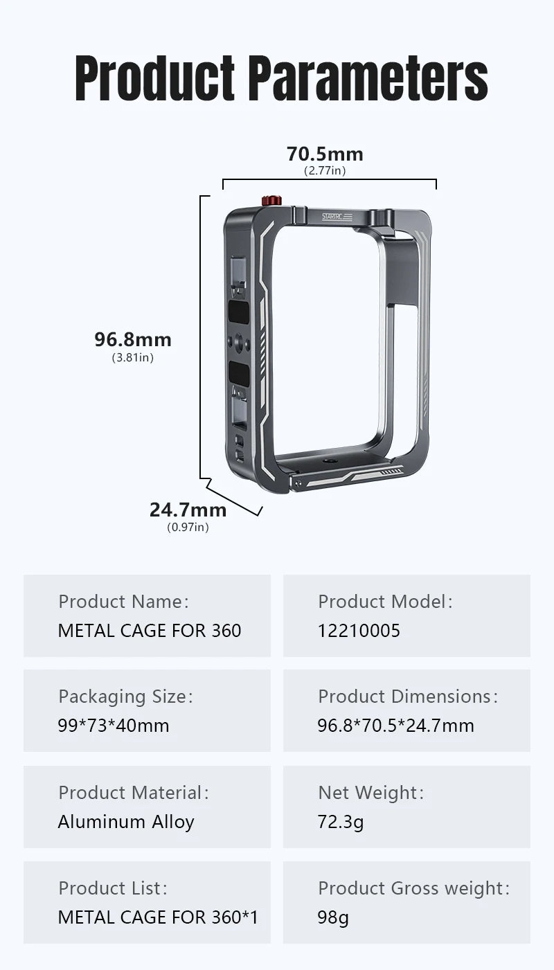 STARTRC Metallkäfig für DJI OSMO 360-Kamera, vollständiger Schutzrahmen, Schnellverschluss, Kaninchenkäfig, Kaltschuhhalterung, Rahmenzubehör