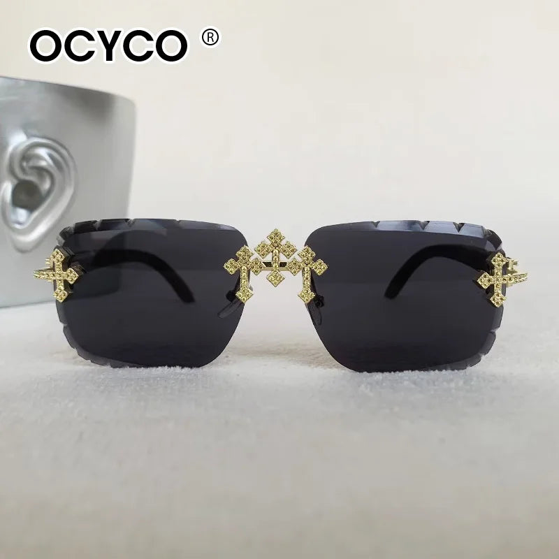2026 Neue Steampunk Randlose Quadratische Sonnenbrille für Herren Luxusmarke Vintage Schneidgläser Sonnenbrille Trendige Schattierungen Eyewear UV400