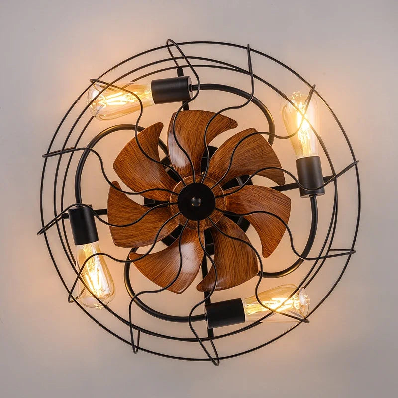 Retro Decke Schlafzimmer Ventilator Licht Unsichtbare amerikanische industrielle Wind Fernbedienung Esszimmer Deckenleuchte Schmiedeeisen Decke