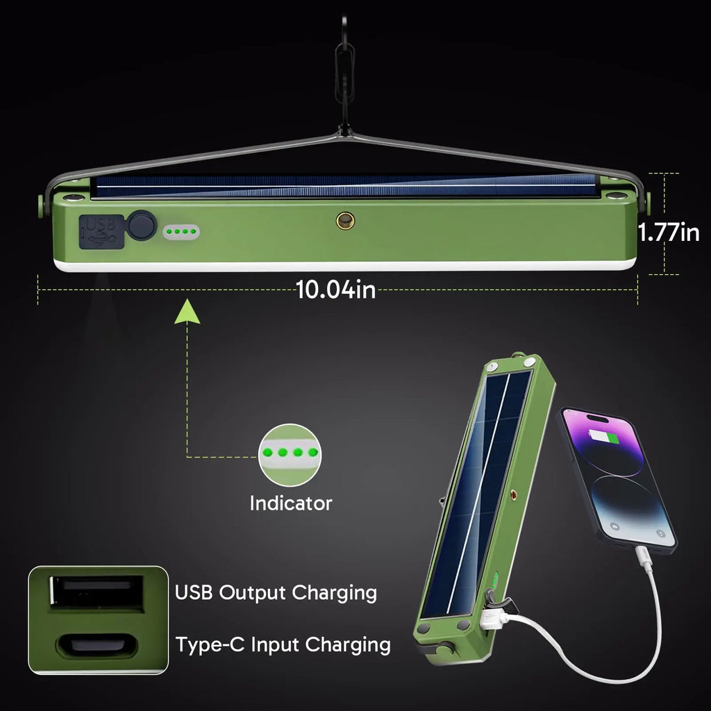 Solar-Campinglaterne – 5400 mAh Powerbank, 2500 lm, IPX5 wasserdicht, 4 Modi und magnetischer Haken – tragbare Camping-Lichtleiste für Zelt