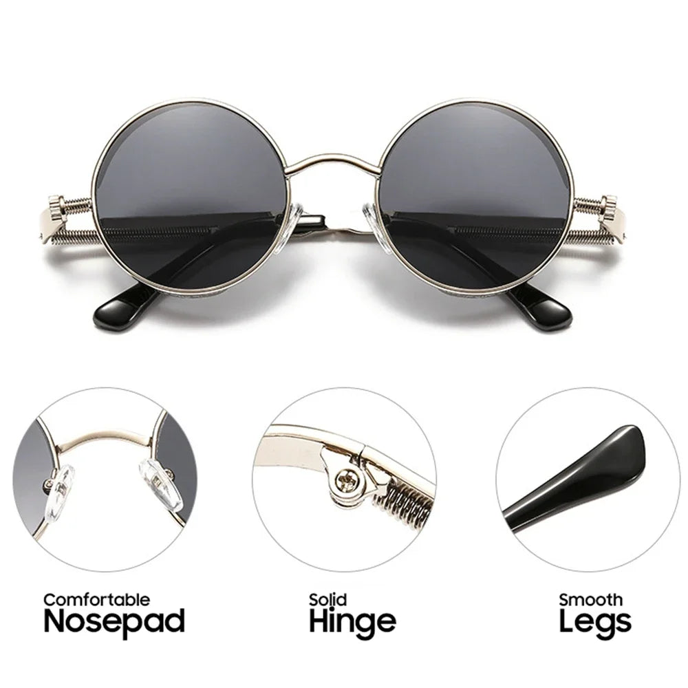 Vintage Steampunk Rote Sonnenbrille Männer Runde Punk Legierung Metall Retro Sonnenbrille Frauen Brille Gothic Stil Shades Brillen