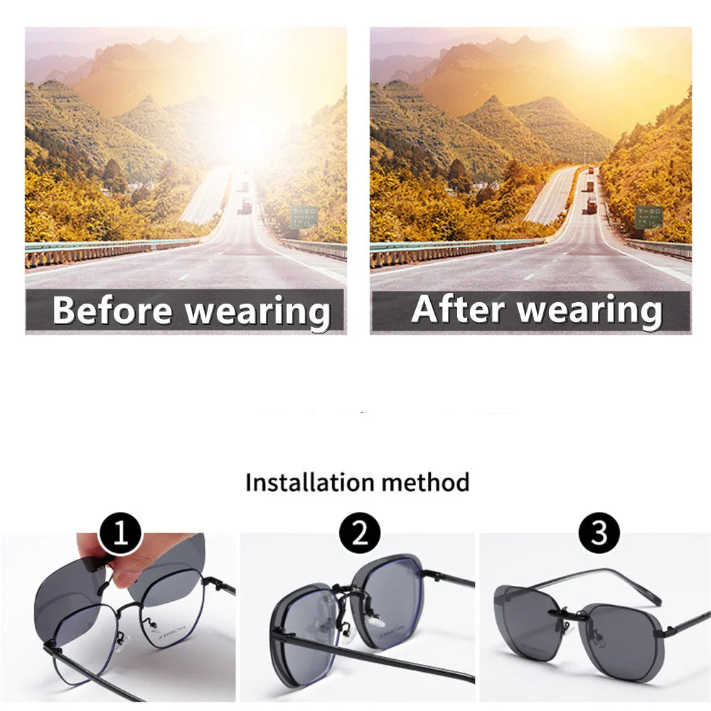 Quadratischer Clip auf Sonnenbrille Frauen polarisierte schwarze Linse uv400 Nachtsicht fahren Männer Brille Clips Anti Blendung Vintage Brille