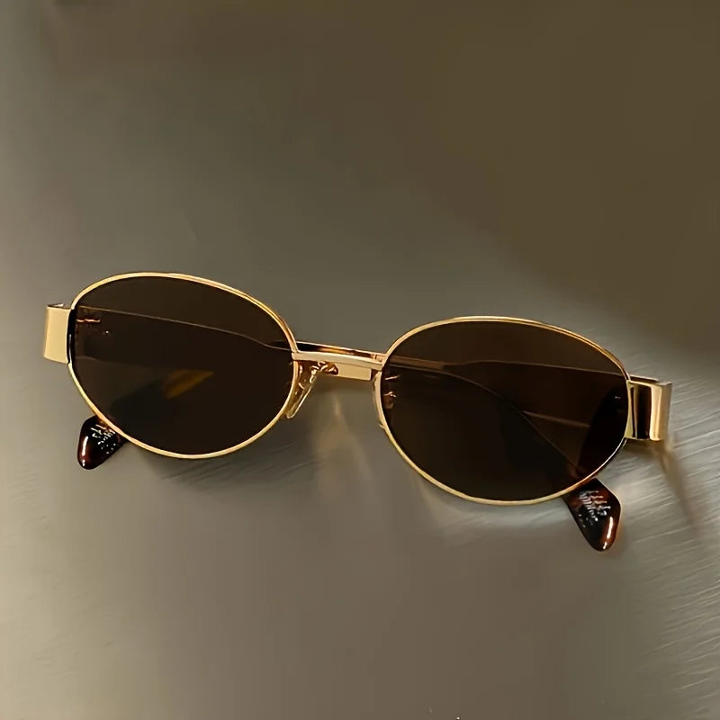 Metallische, hochwertige, vollseitige, ovale Sonnenbrille, ein Retro-Stil, schlicht und modisch für den täglichen Gebrauch