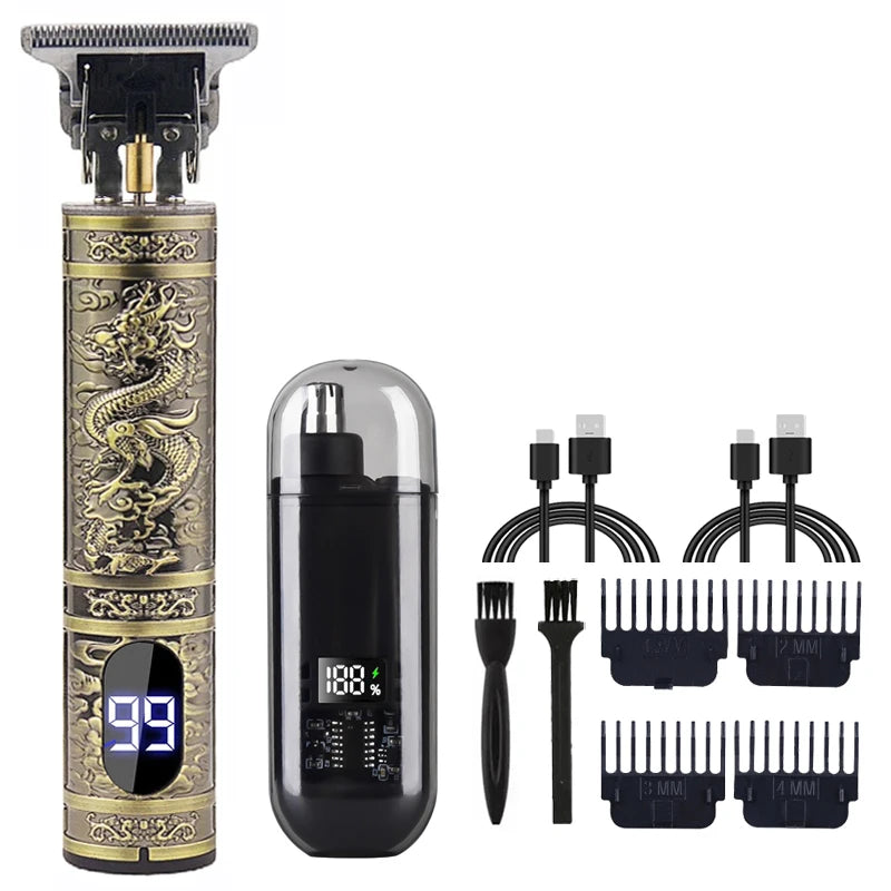 T9 Vintage Herren elektrische Haarschneidemaschine Bartschneider/wiederaufladbare Haarschneidemaschine mit Nasenhaarschneider Kit Freund Geschenk