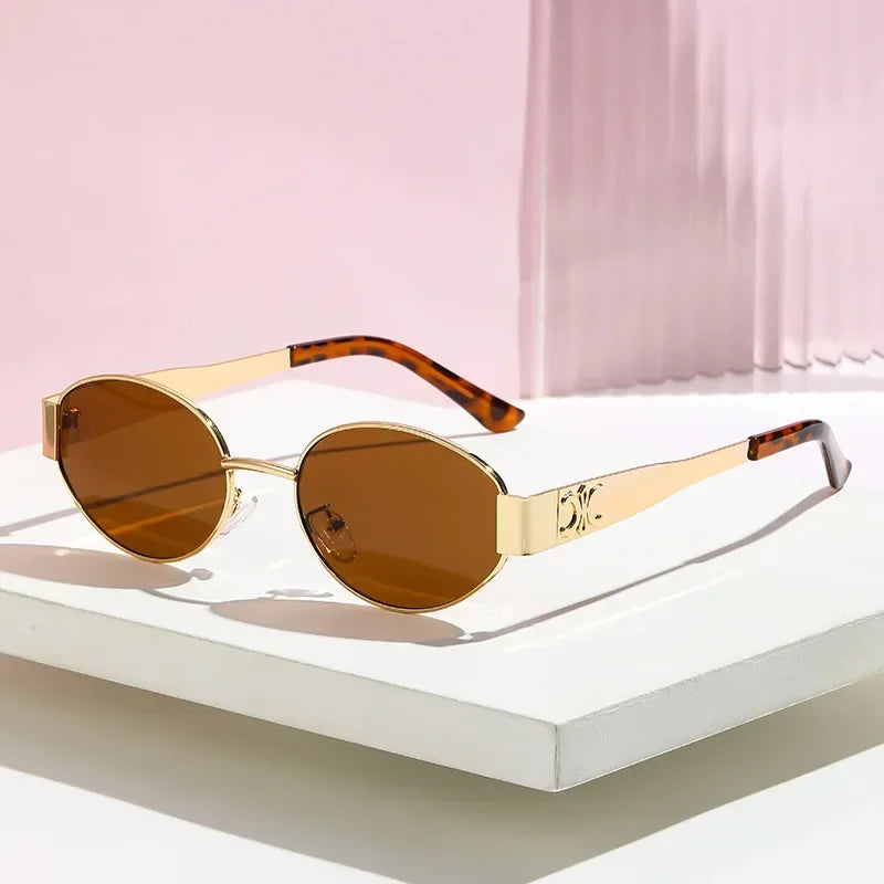Luxuriöse Metall-Sonnenbrille für Damen und Herren, Unisex, Designer-Mode-Sonnenbrille, oval, Unisex, stilvolle Brillenschirme, UV400