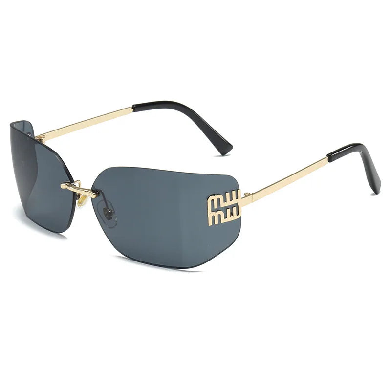 Gebogene einteilige Sonnenbrille, rahmenloses quadratisches Schnittkanten-Design, UV400-Schutz, High-End-Street-Style für Damen